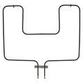 An aftermarket replacement for an OEM Frigidaire 318255006 bake element. It has steel terminals, a steel mounting plate near the terminals, and two steel supports at the far end of the element. The element is black and it is sort of 'U' shaped.