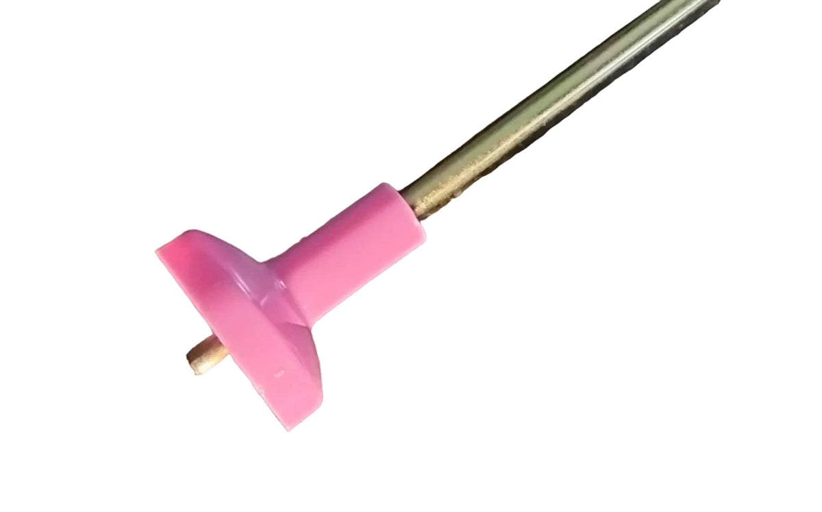 A close up photo of a DC97-16350ECM suspension rod pink plastic upper end cap. 
