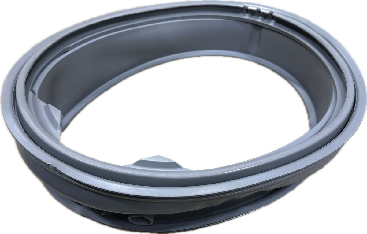 An aftermarket substitute for a MDS47123608 LG Washer Door Gasket Seal. It is a circular grey rubber door seal ring.