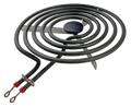 An image of a universal 8" plug-in cooktop element MP26YA. It has 5 coiled turns, looped nickel plated terminals, a black center cap, and a 'Y' shaped base. 