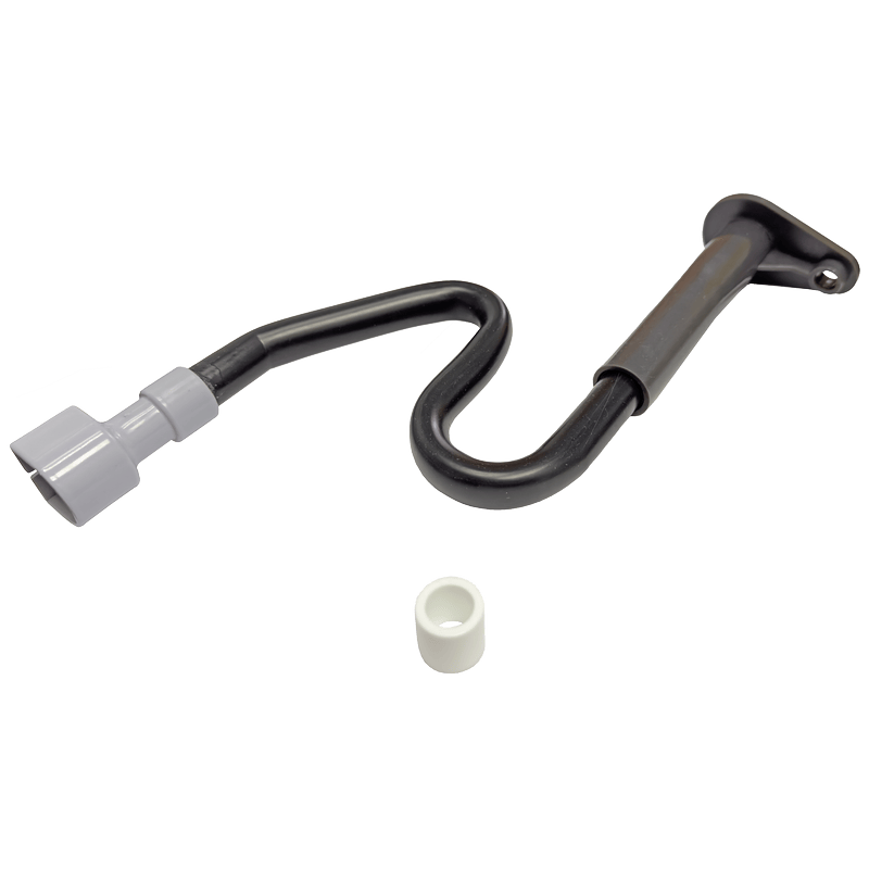 An aftermarket substitute for a Whirlpool W10619951 Refrigerator Drain Tube Kit. An 'S' shaped black plastic defrost drain tube. 