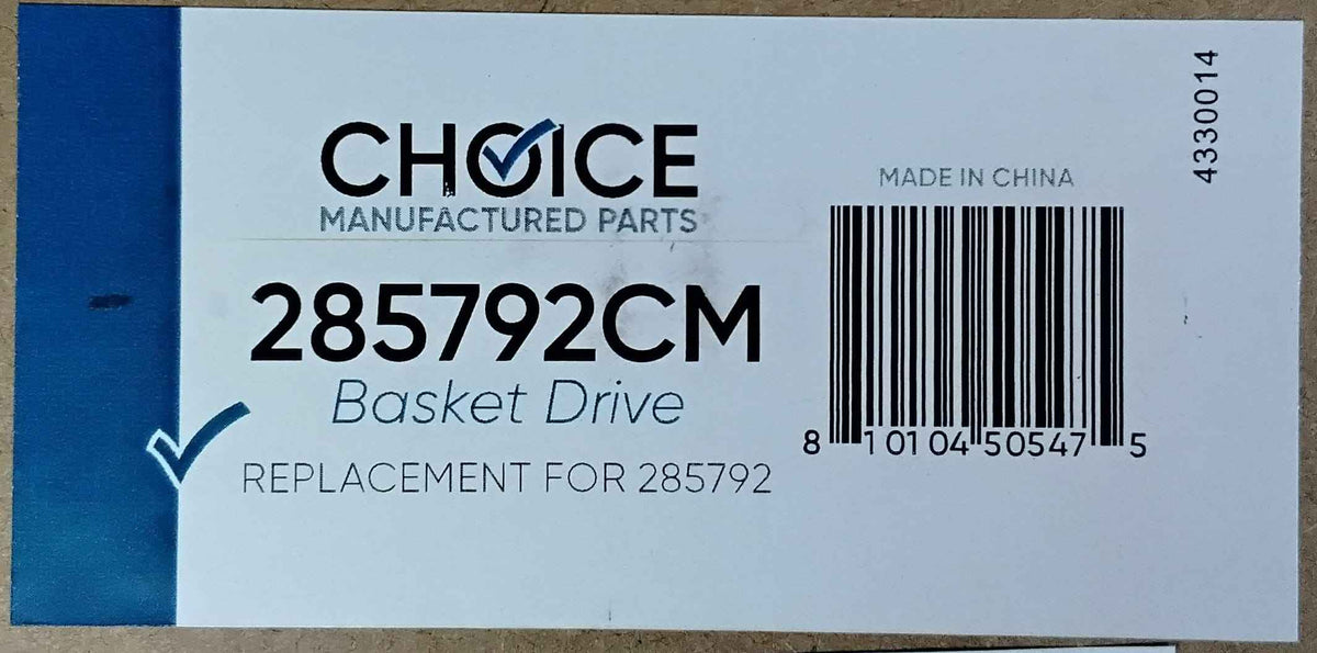 Choice 285792CM Replaces Whirlpool W10820043 Washer Basket Drive
